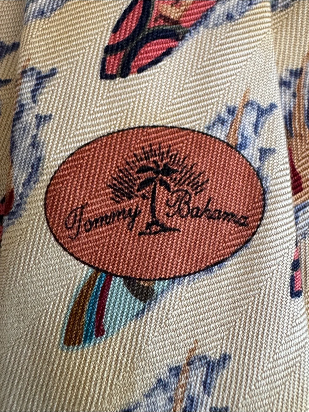 Tommy Bahama Silk Tie Surfer Surfboard Beach Hawaiian Novelty Tan Wide USA